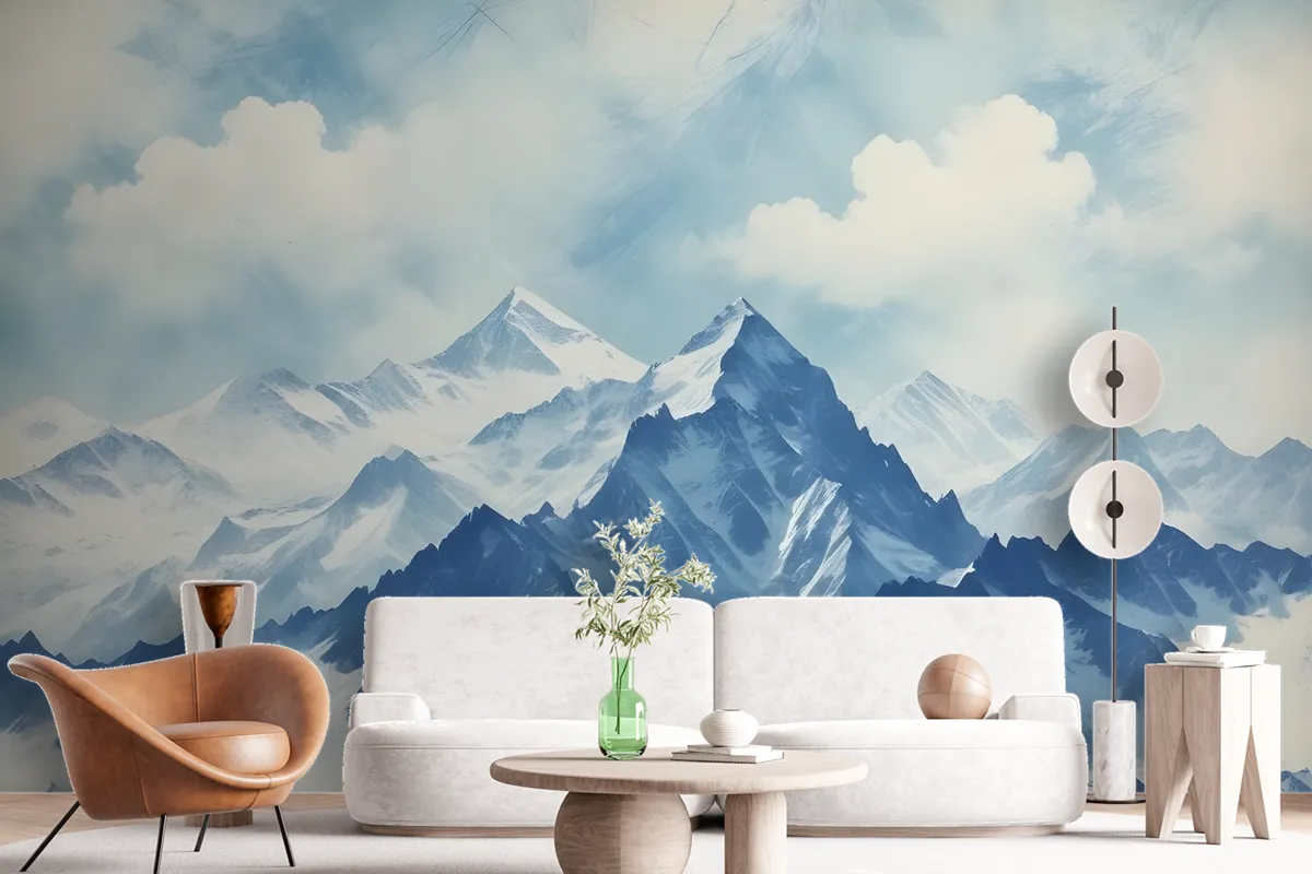 Acrylic Blue Mountain Landscape Wallpaper Mural