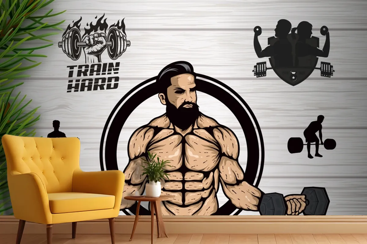 Ahşap Arka Plan Çim Dambıl Gym Fitness Duvar Kağıdı