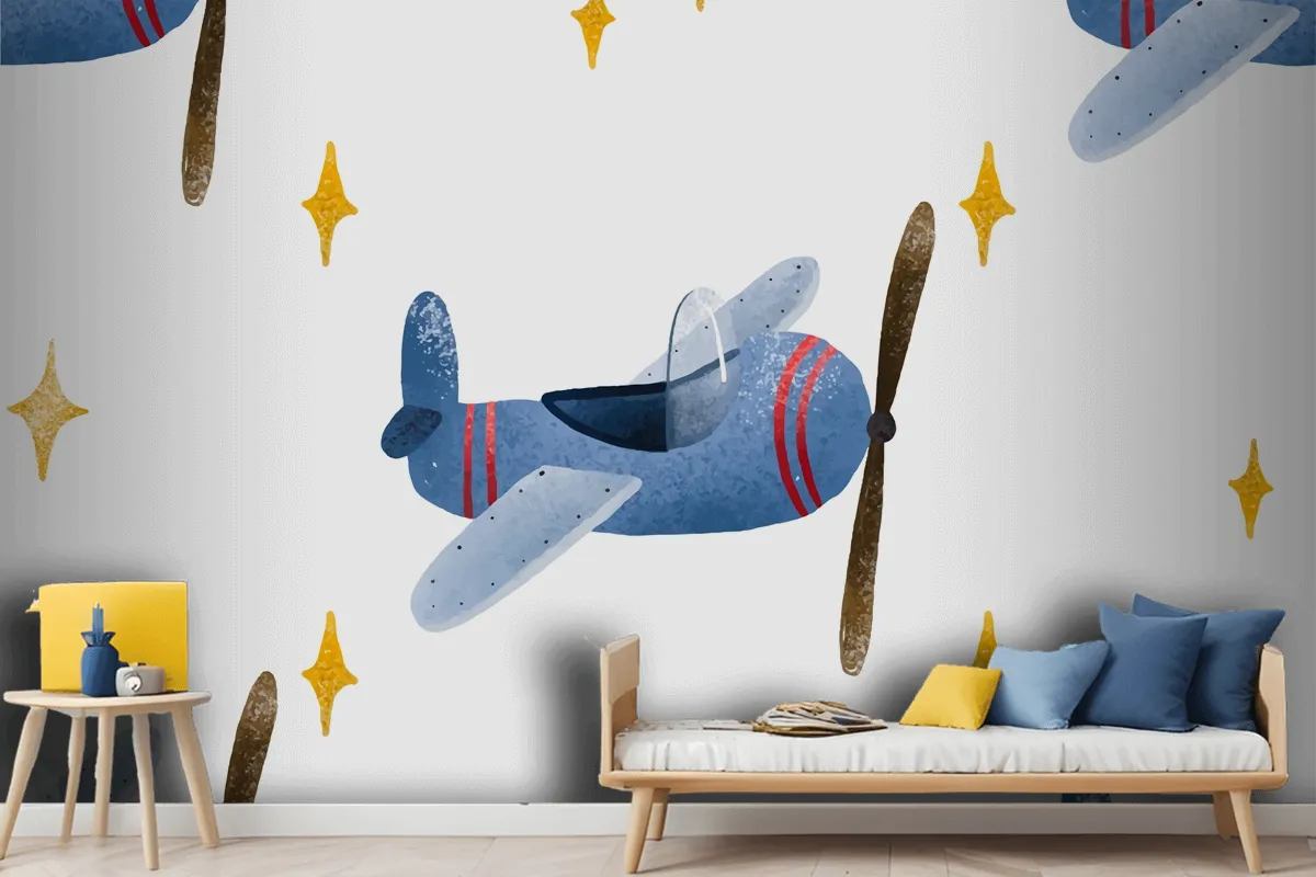 Aircraft And Clouds In Scandinavian Style Wallpaper Mural