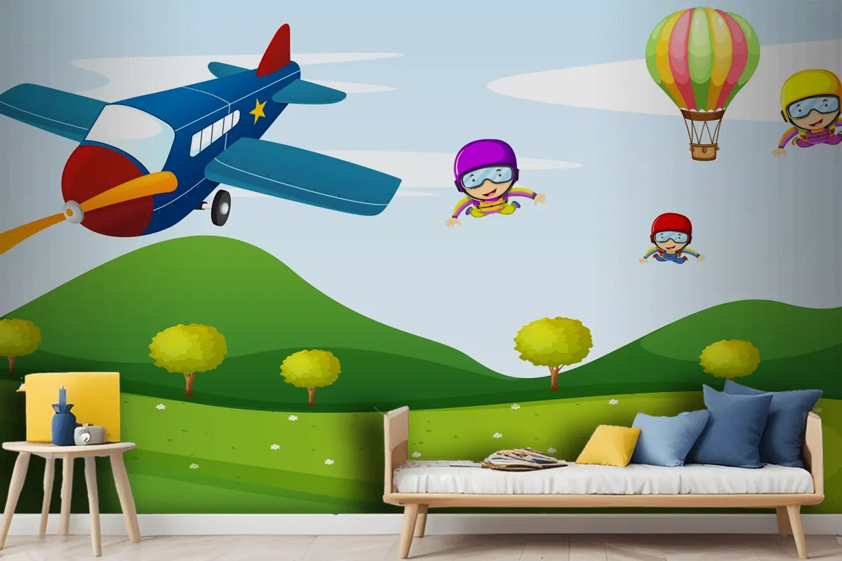 Airplane And Sky Activity Wallpaper Mural