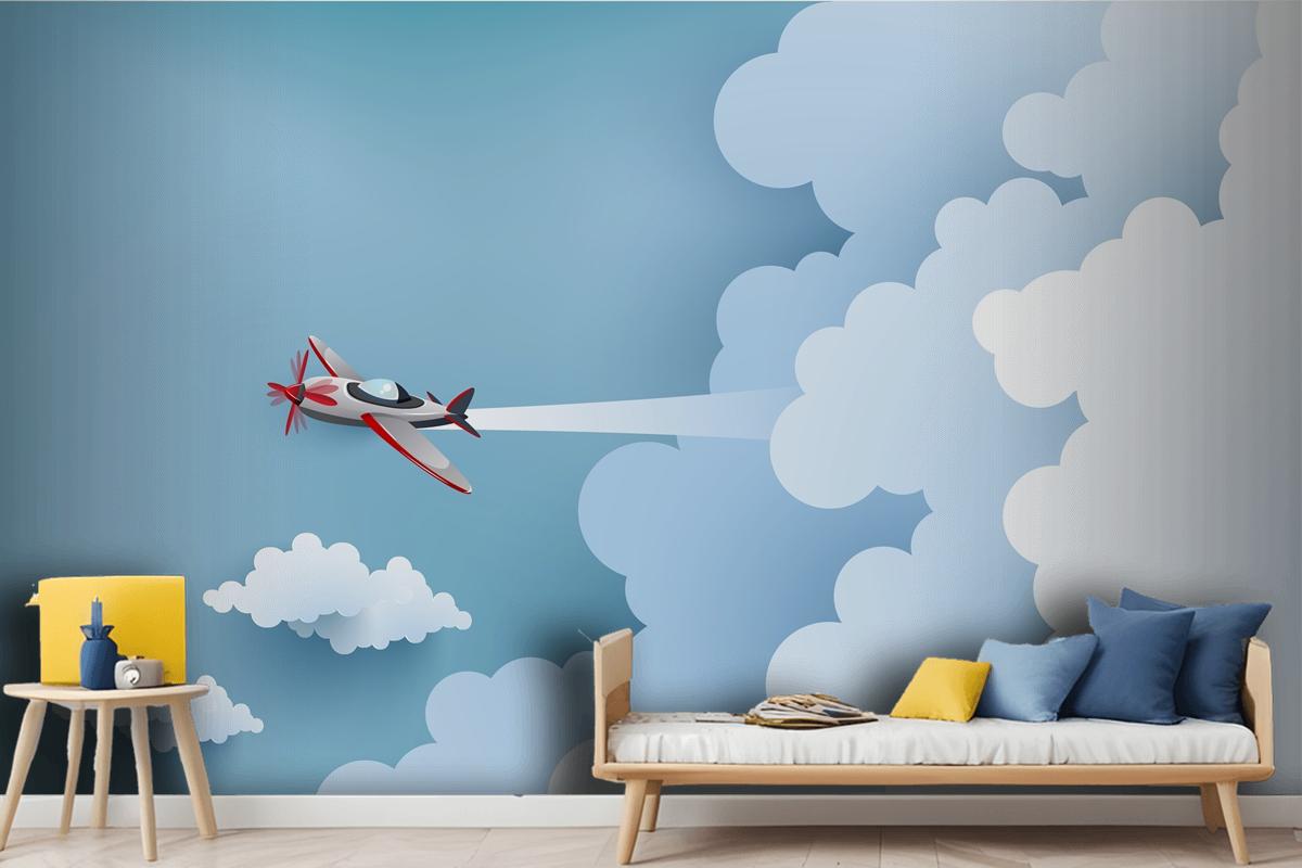 Airplane Over A Cloud Wallpaper Mural