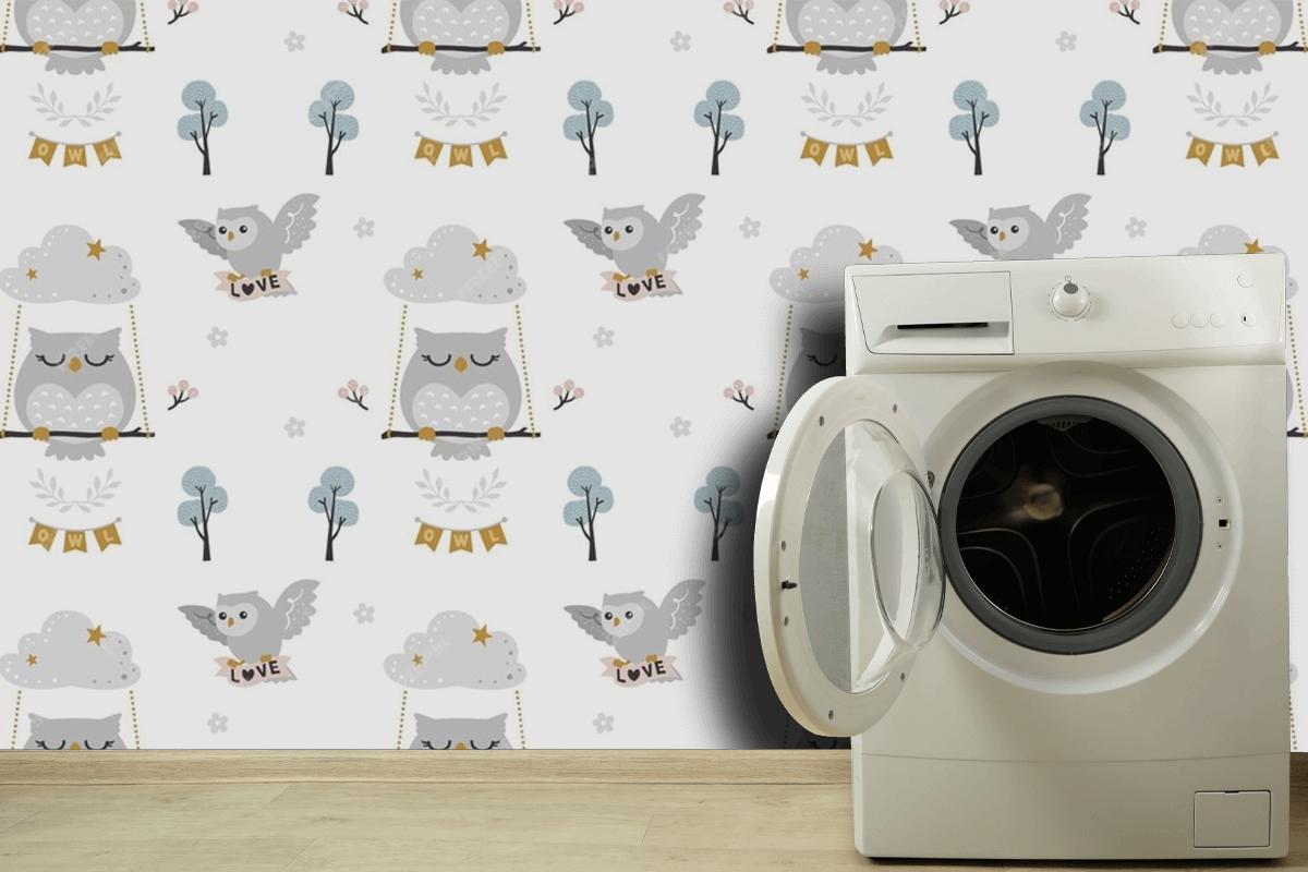 Baby Owl Pattern Wallpaper Mural