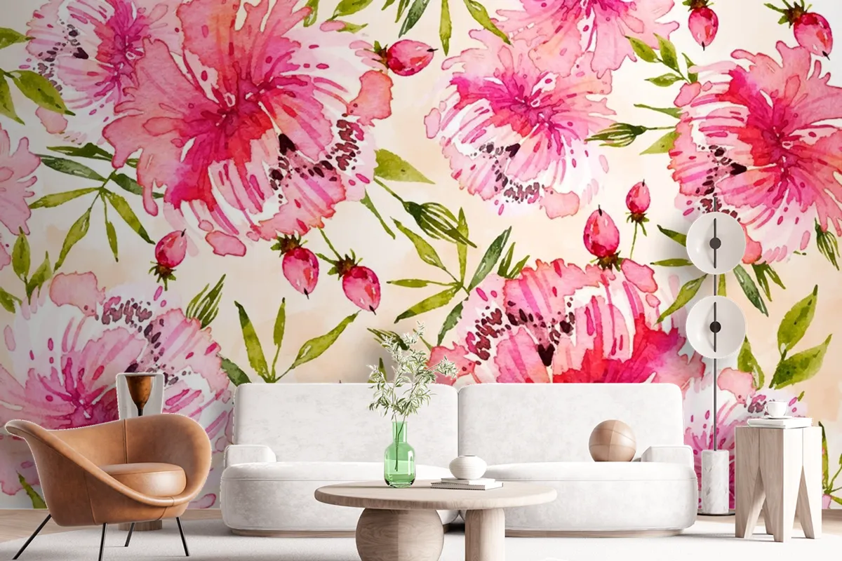 Background Floral Watercolor With Soft Colors Wallpaper Mural