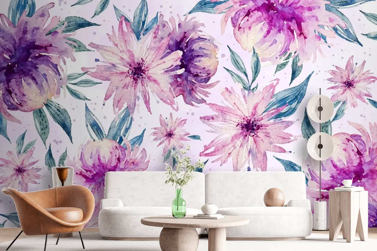 Background Watercolor Floral With Soft Colors Wallpaper Mural