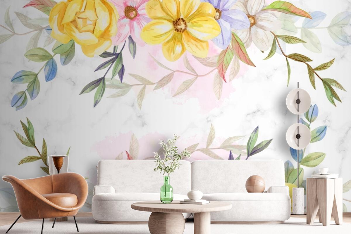 Background Watercolor Flowers In Pastel Colors Wallpaper Mural