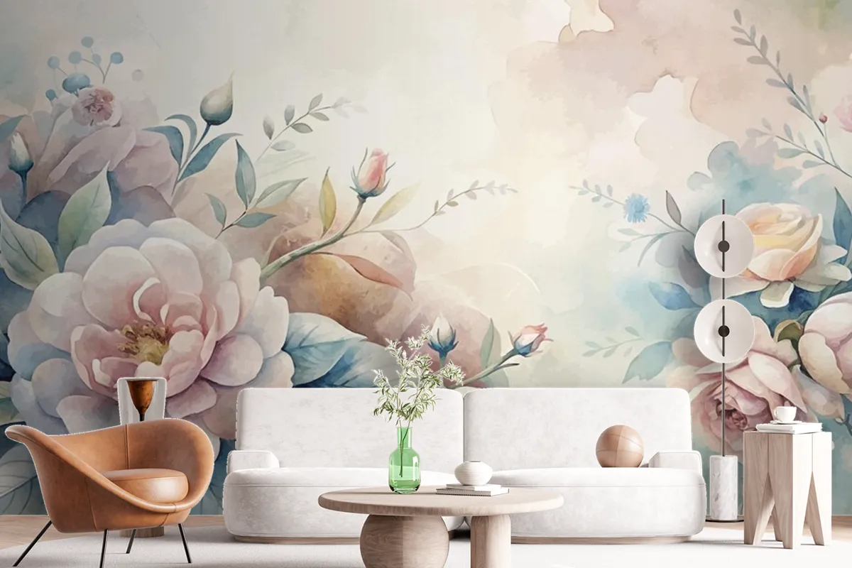 Beautiful Watercolor Flower Background Wallpaper Mural