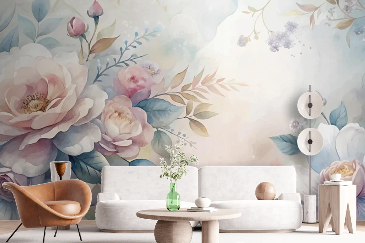 Beautiful Watercolor Flower Background Wallpaper Mural