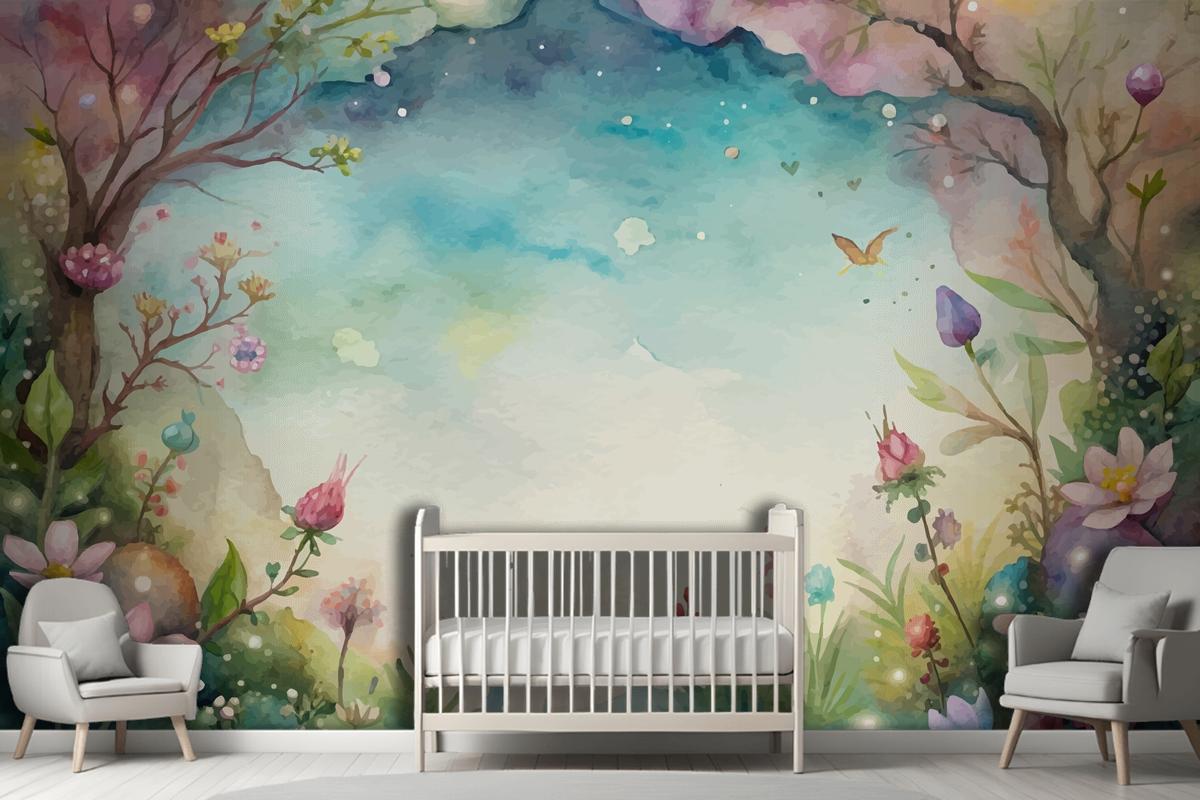 A Beautiful Wildflower Watercolor Background Wallpaper Mural