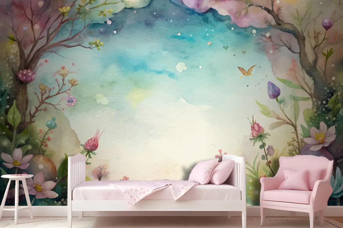 A Beautiful Wildflower Watercolor Background Wallpaper Mural