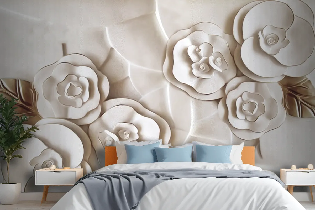 Beautiful White Marble Flower Wallpaper Mural