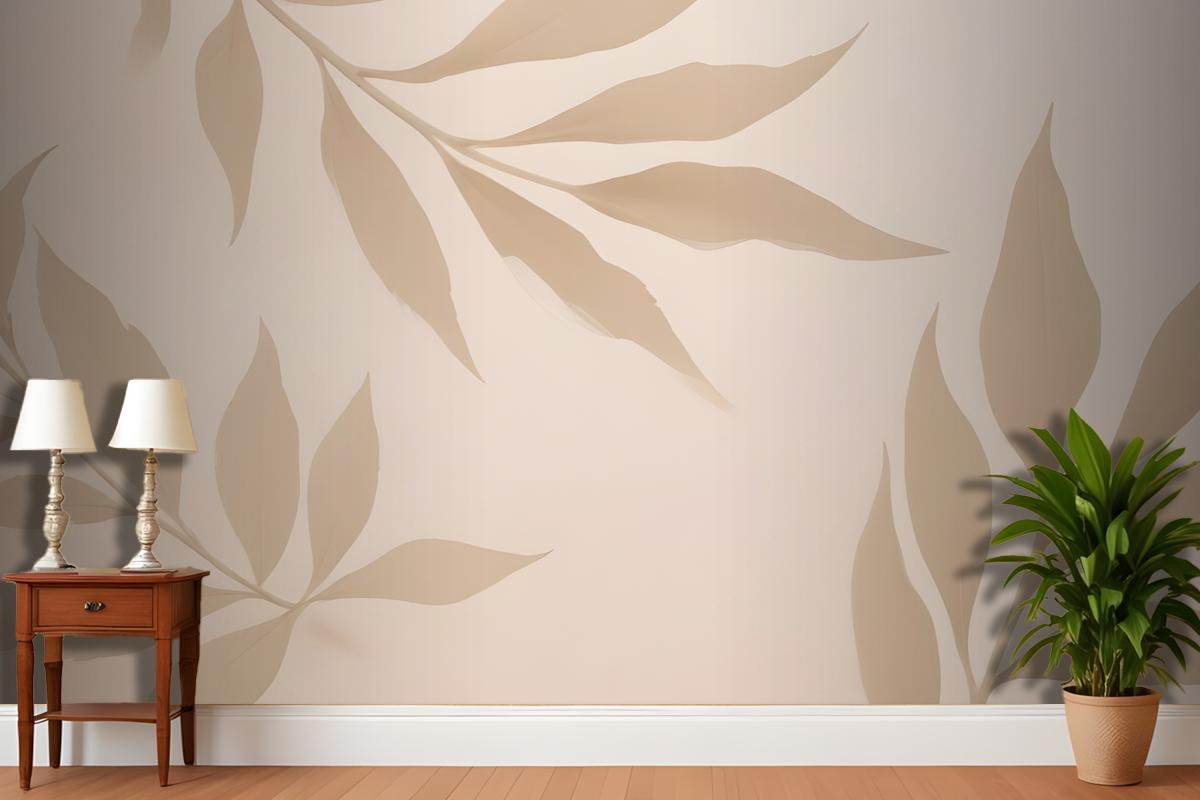 Beige Leaves On A Light Wallpaper Mural