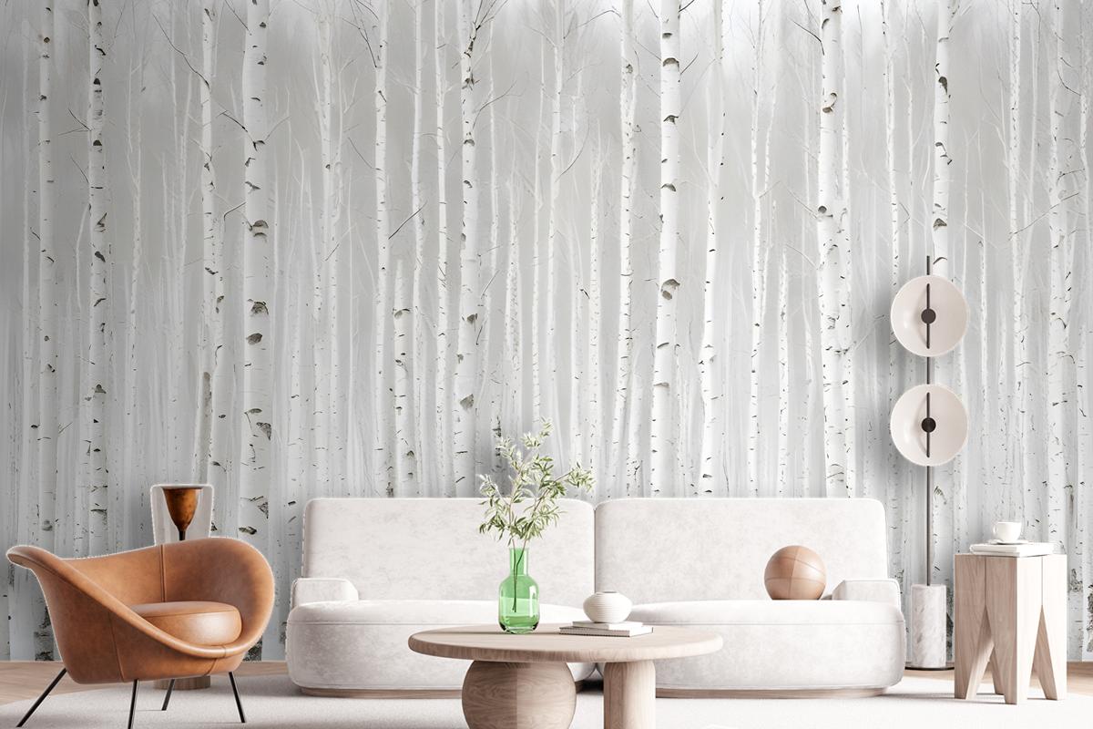 Birch Tree Forest In Winter Wallpaper Mural