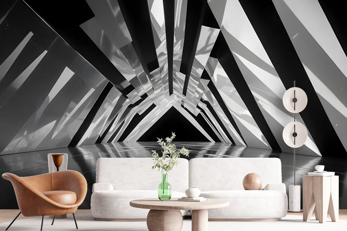 Black And White Architectural Iridescent Style Wallpaper Mural