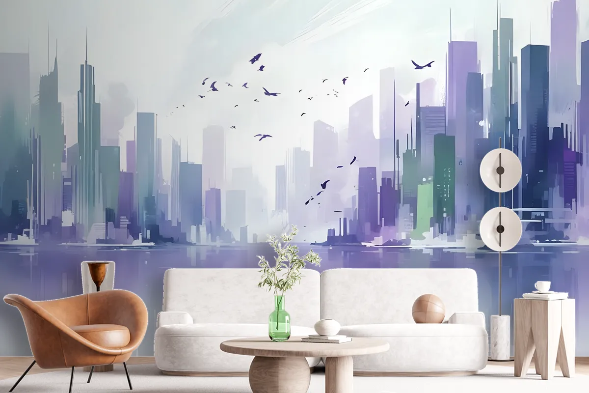 Black Green Dark Cityscape Wallpaper Mural