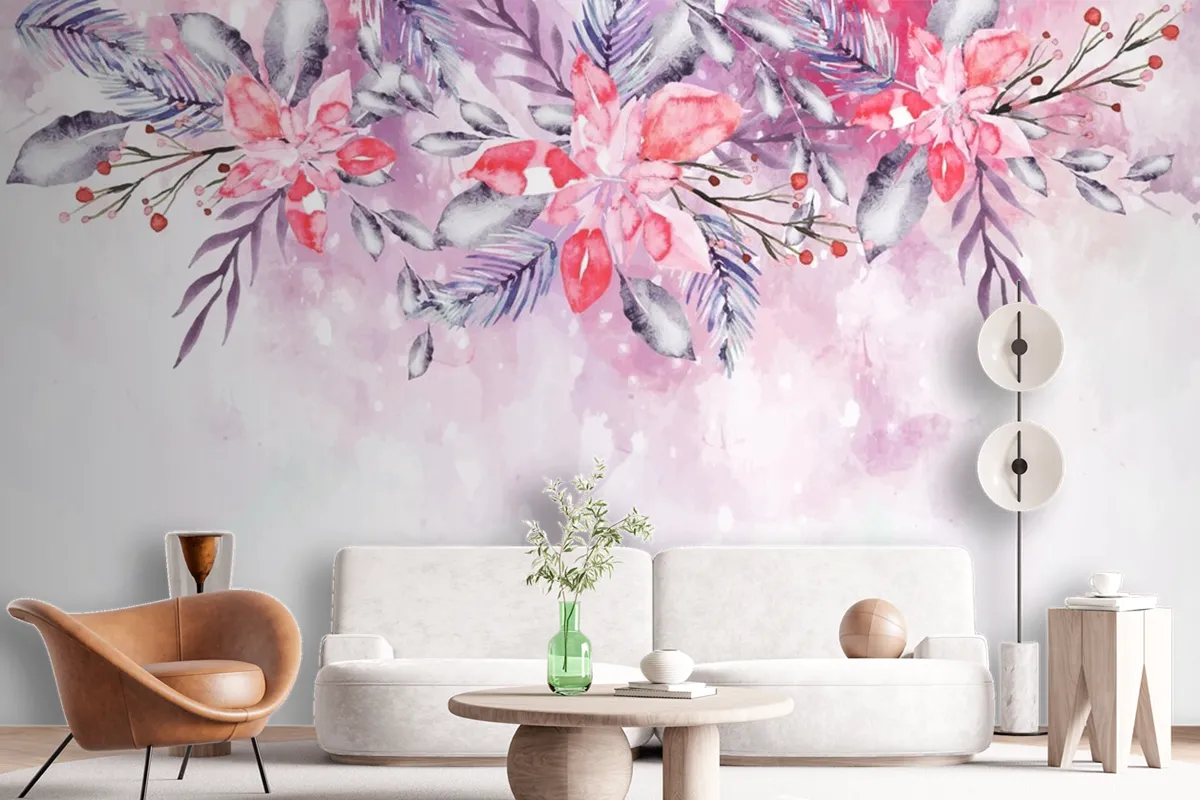 Blooming Watercolor Flowers For Wallpaper Concept Wallpaper Mural