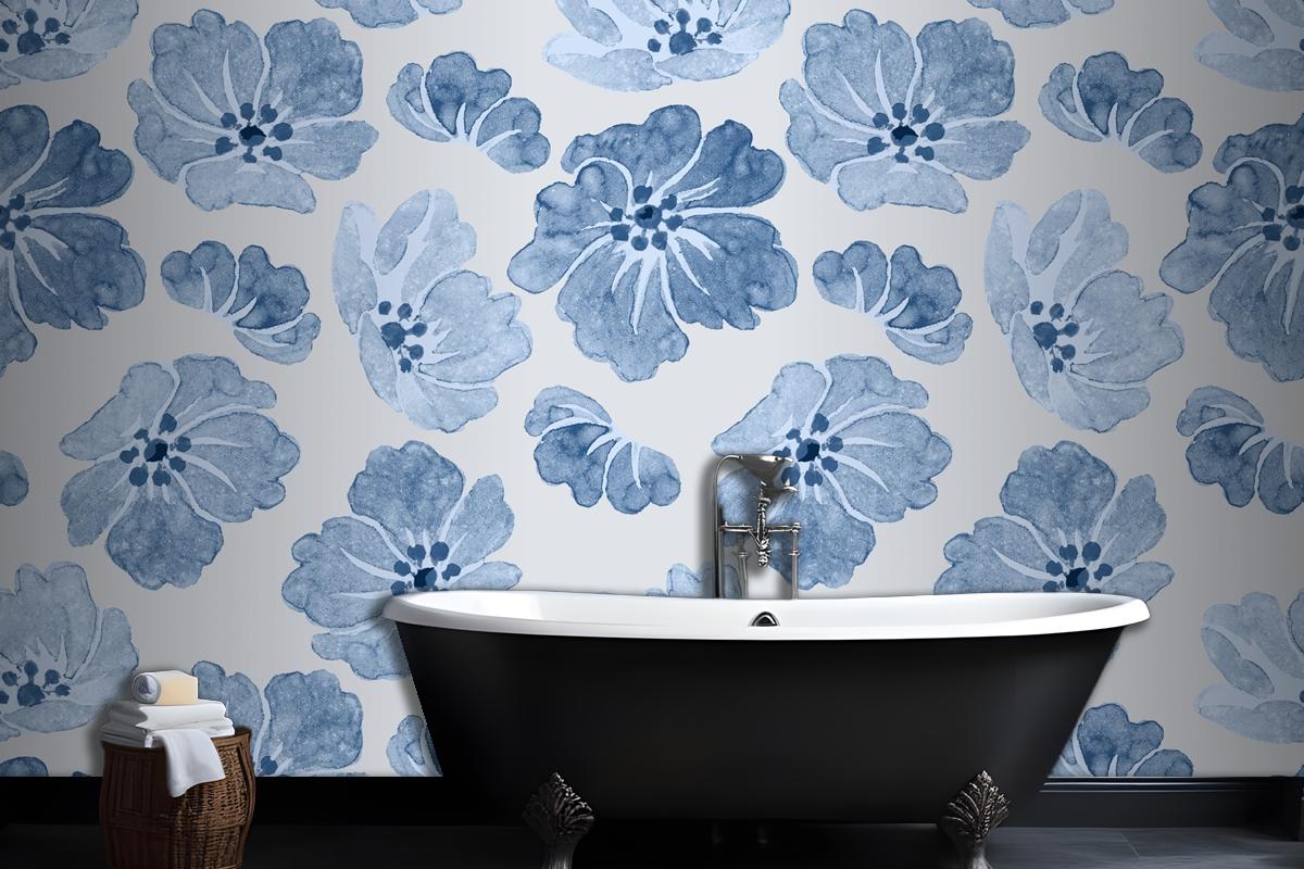 Blue Floral Pattern Vintage Wallpaper Mural