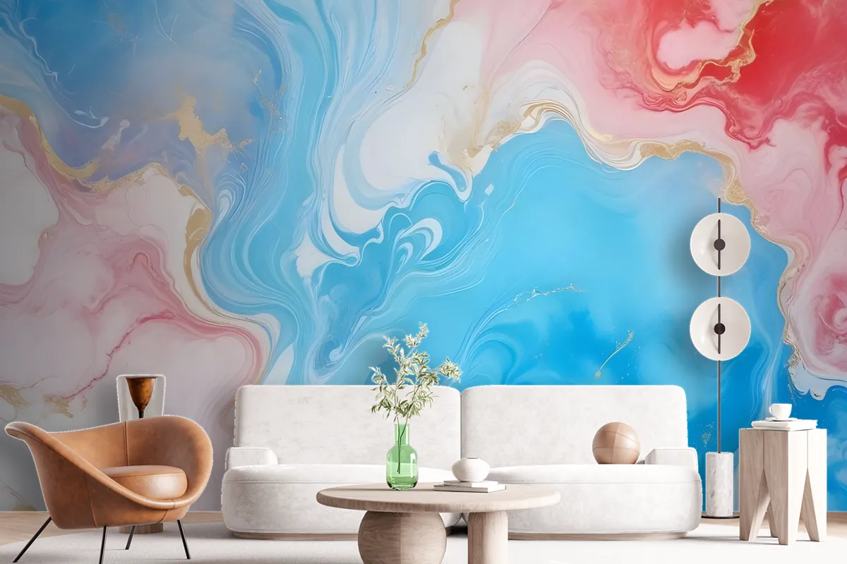 Blue Marble With Red Splash Wallpaper Mural