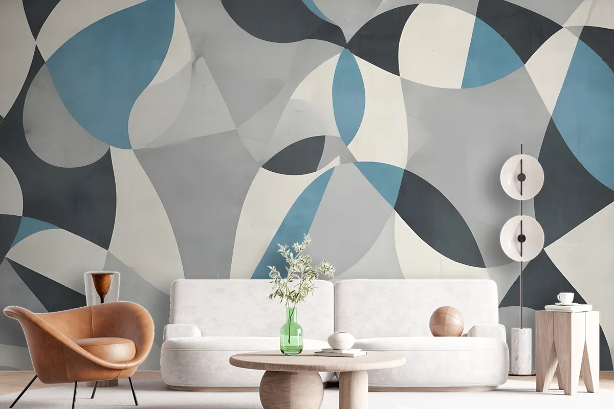 Boho Geometric Abstract Art Blue Wallpaper Mural