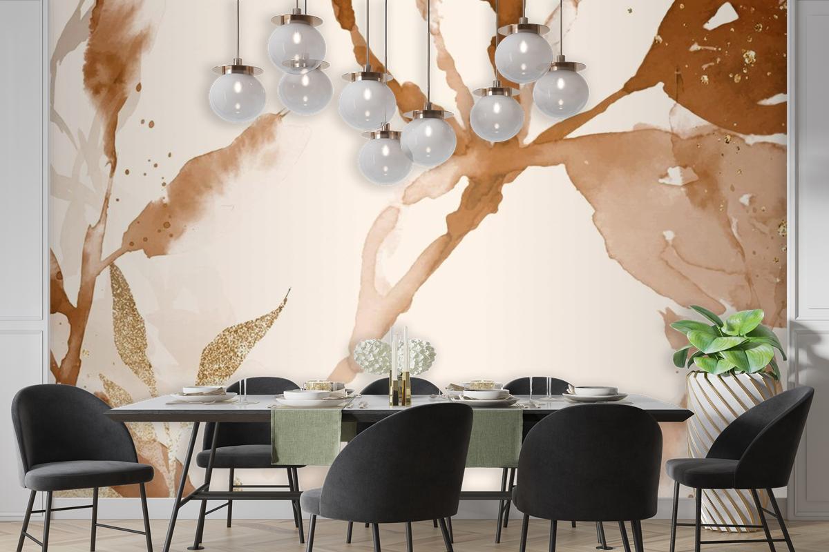 Brown Watercolor Leaf Background Aesthetic Autumn Season Wallpaper Mural