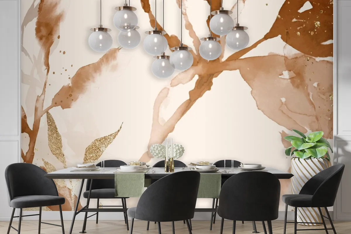 Brown Watercolor Leaf Background Aesthetic Autumn Season Wallpaper Mural