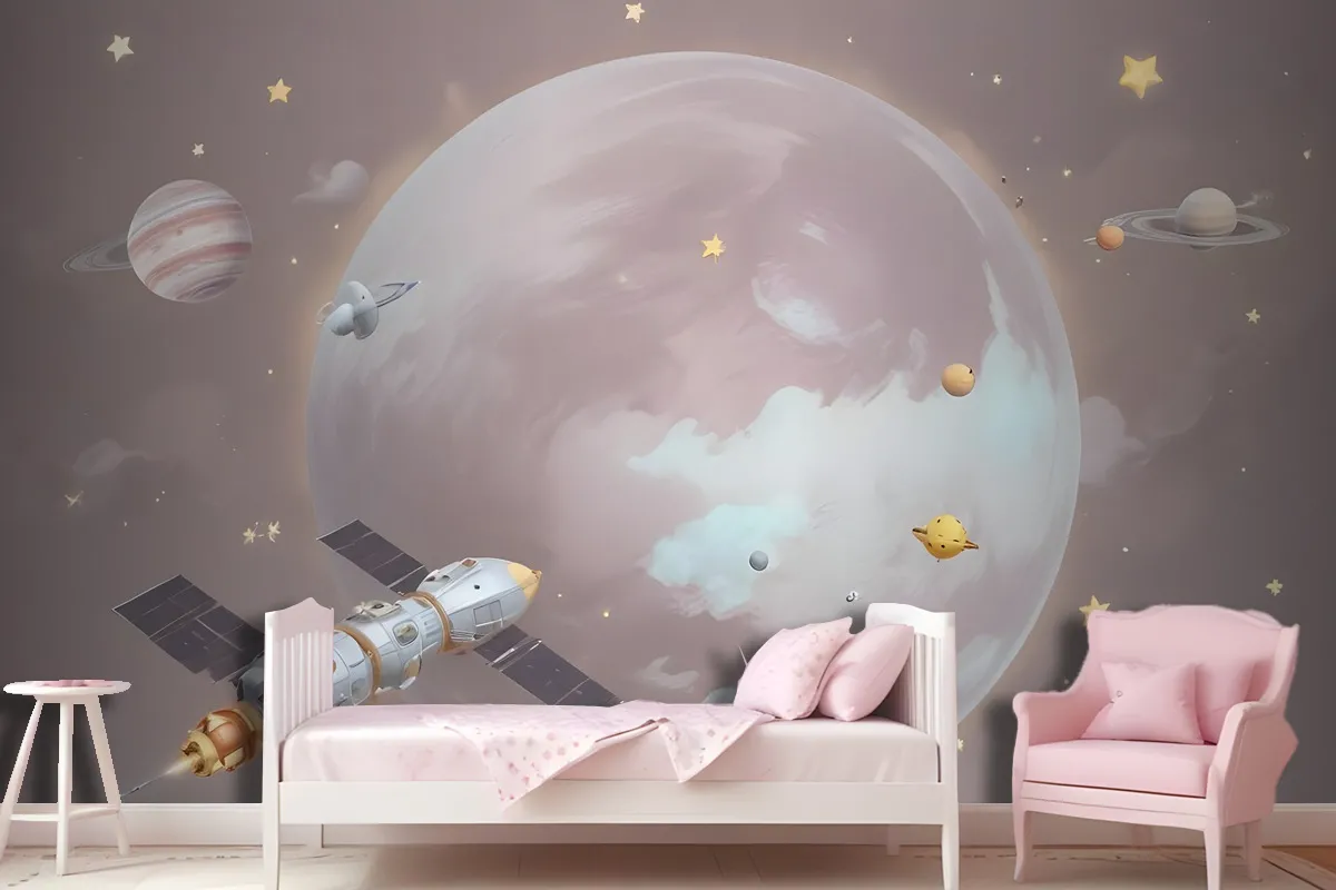 Cartoon Planets And Starry Space Wallpaper Mural