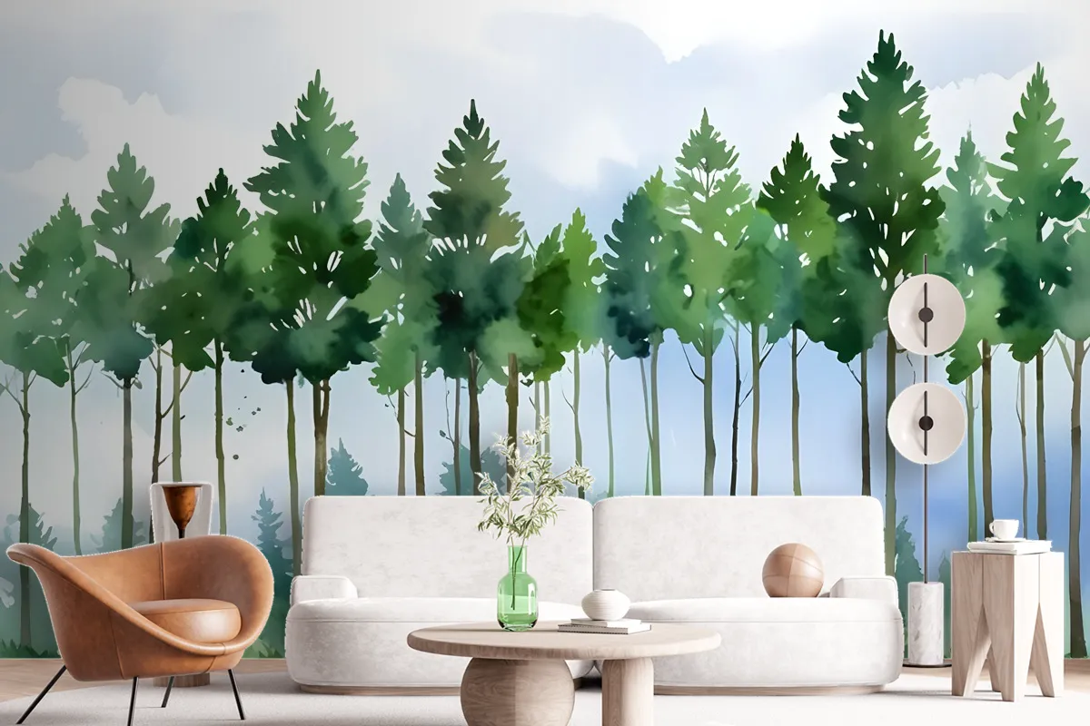 Cartoon Poplar Tree Wallpaper Mural