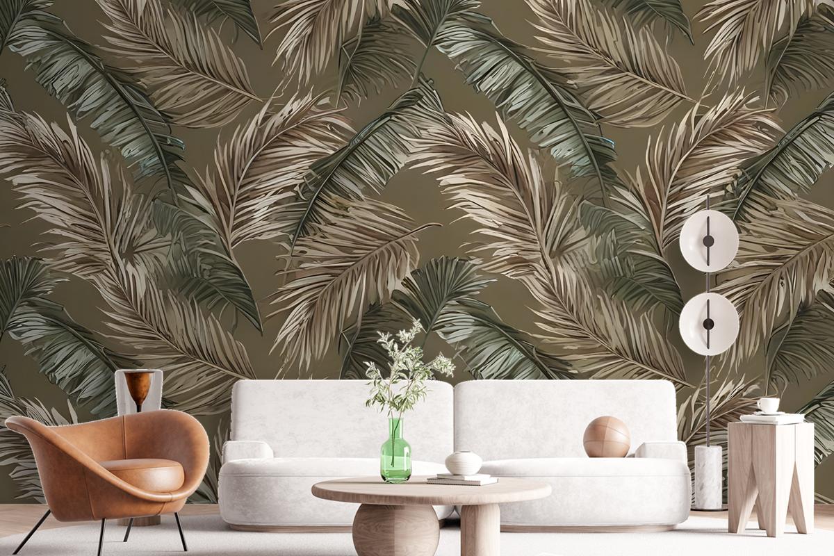 Charcoal Banana And Palm Leaves Wallpaper Mural