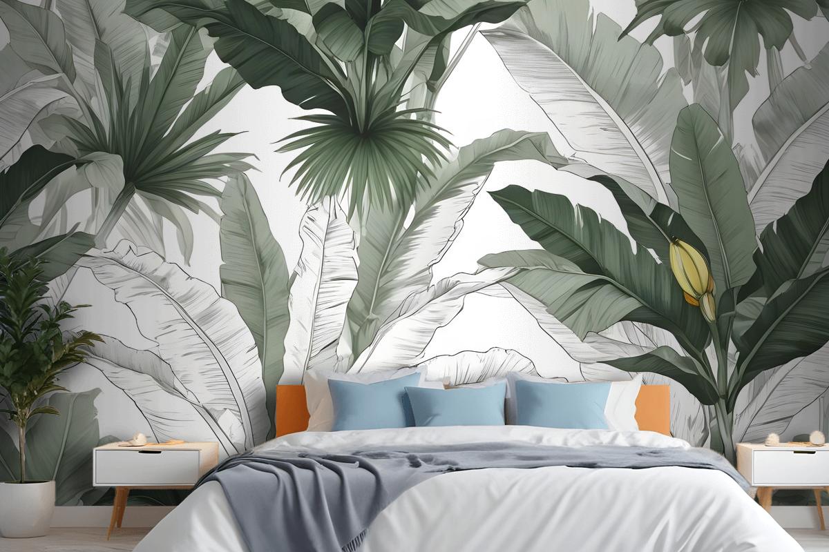 Charcoal Banana Leaf Wallpaper Wallpaper Mural