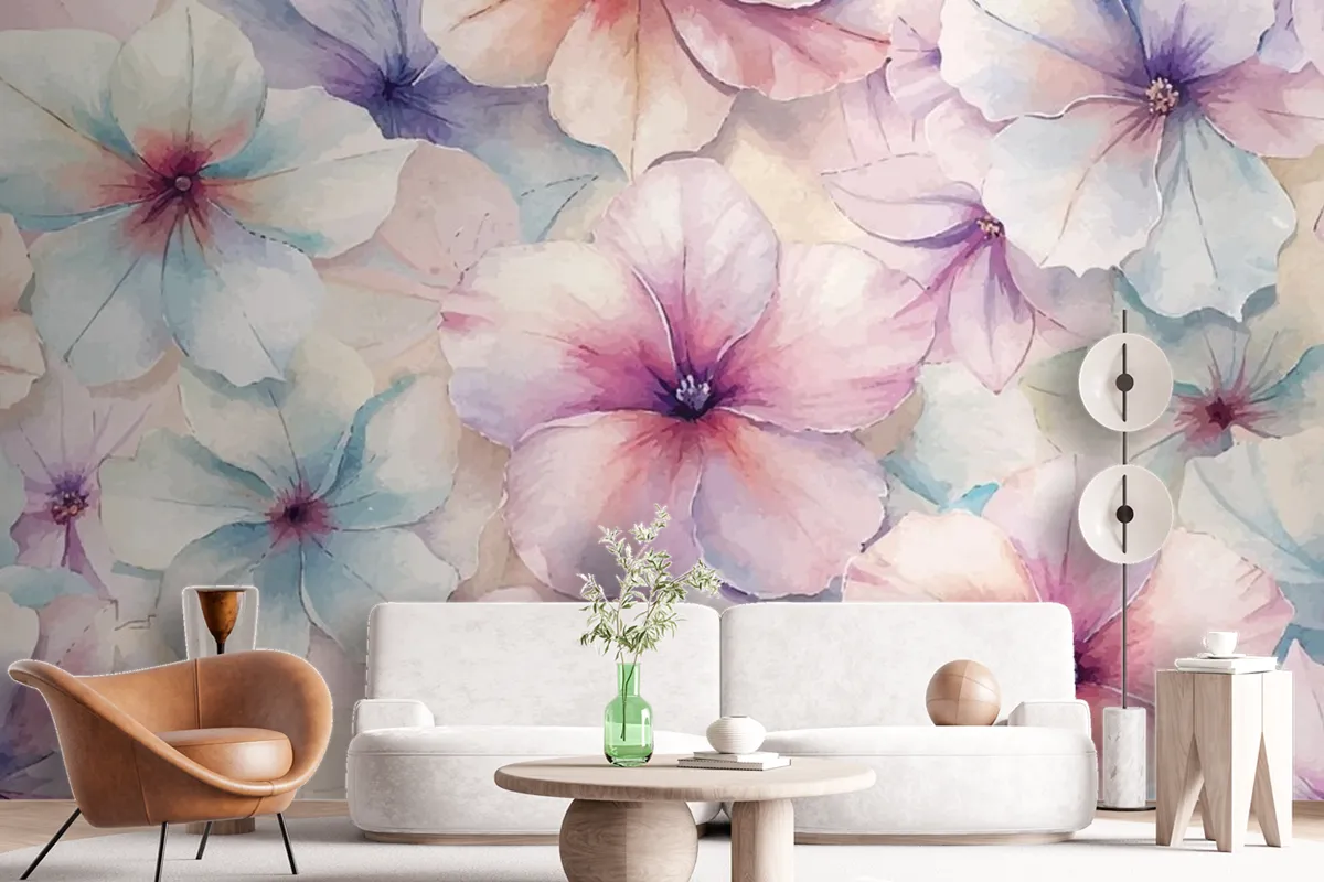 Charming Petunia Watercolor Background Wallpaper Mural