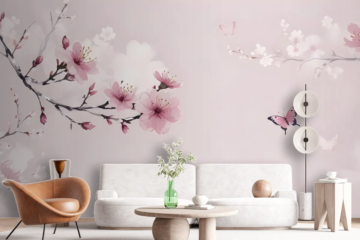 Cherry Blossom And Butterflies Wallpaper Mural