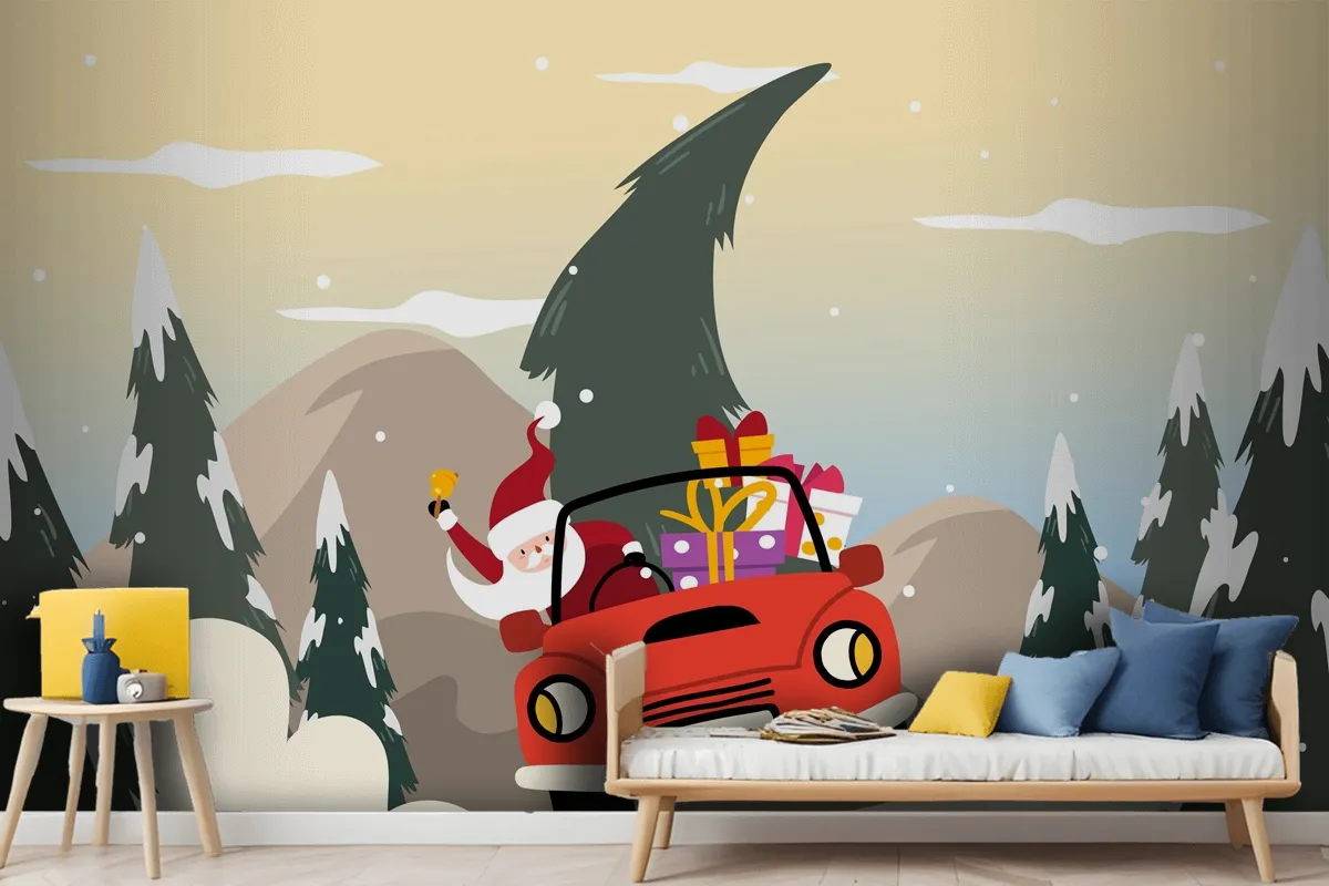 Christmas Background In Flat Design Wallpaper Mural