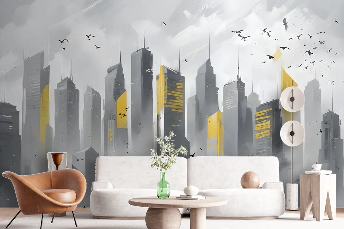 City Landscape Yellow City Light Wallpaper Mural