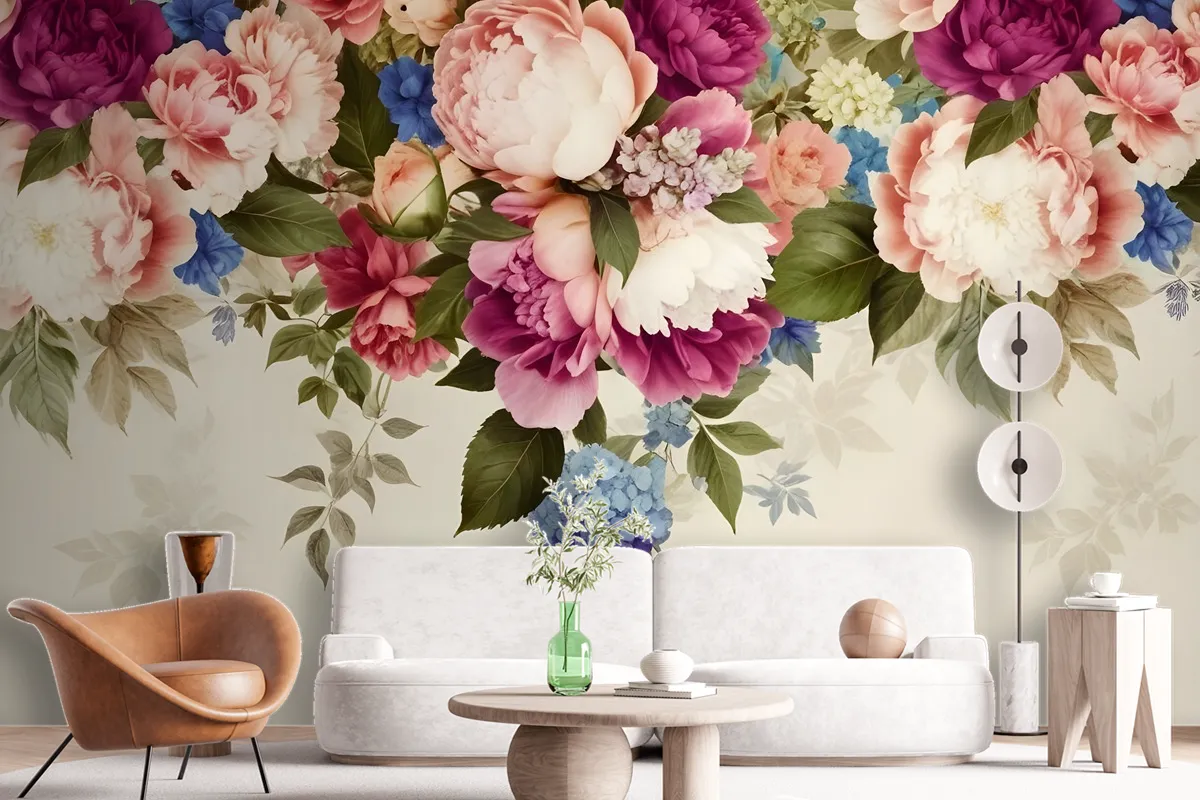 Classical Colorful Vine Flowers Wallpaper Mural