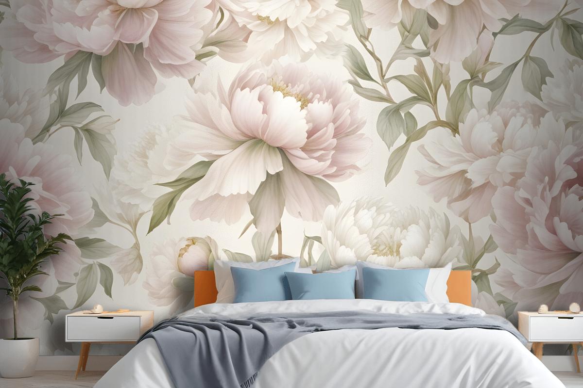 Closeup View Of A Floral Pattern Featuring Large Wallpaper Mural