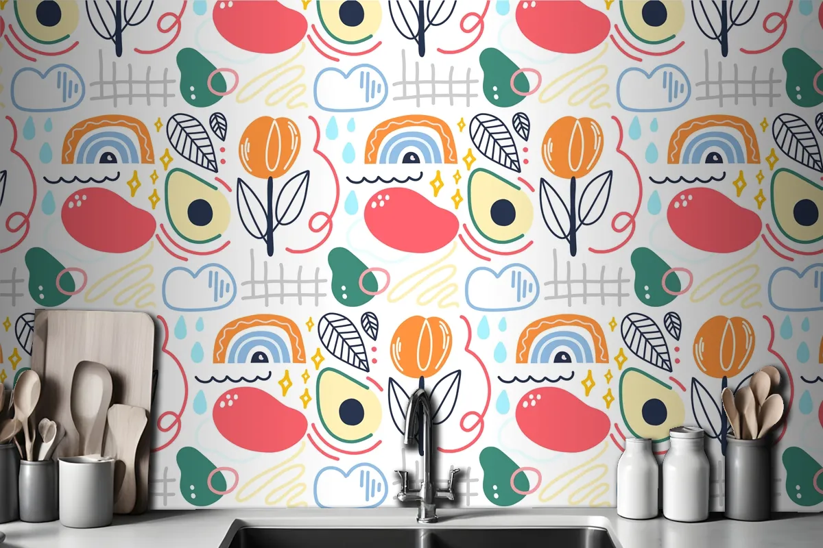 Colorful Abstract Organic Shapes Kitchen Wallpaper Mural