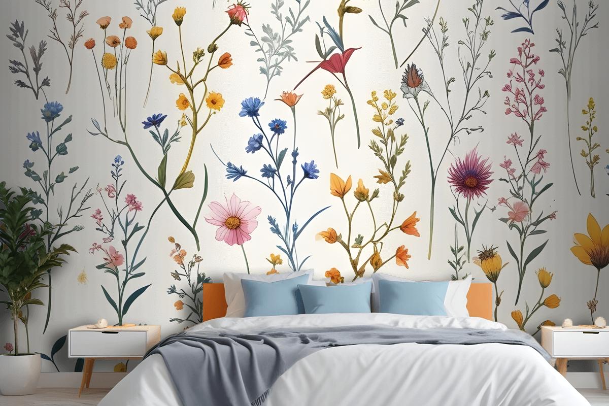 Colorful Blossoms Bedroom Wallpaper Mural