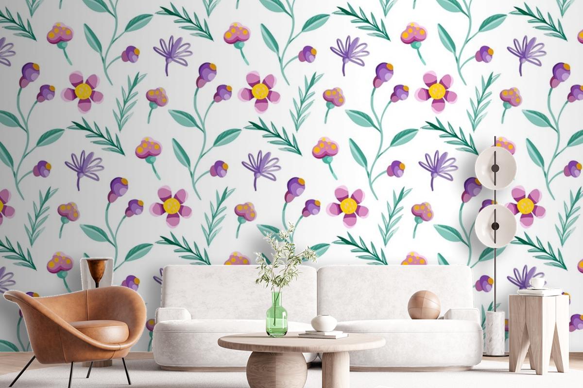 Colorful Floral Pattern Wallpaper Mural