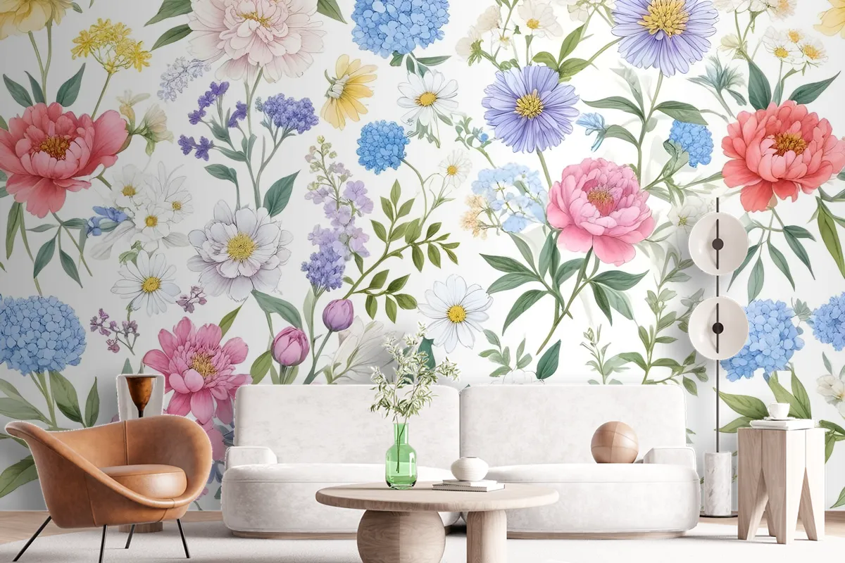 Colorful Spring Pink Wildflowers Wallpaper Mural