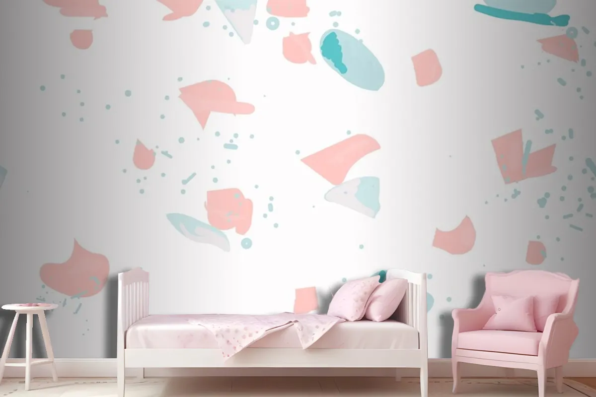 Colorful Terrazzo Abstract Background Seamless Pattern In Pink And Blue Wallpaper Mural