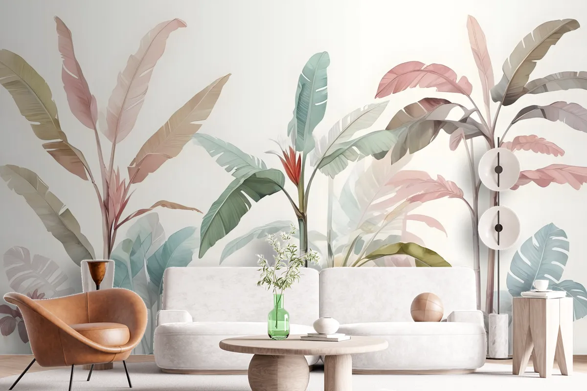 Colorful Tropical Banana Tree Wallpaper Mural