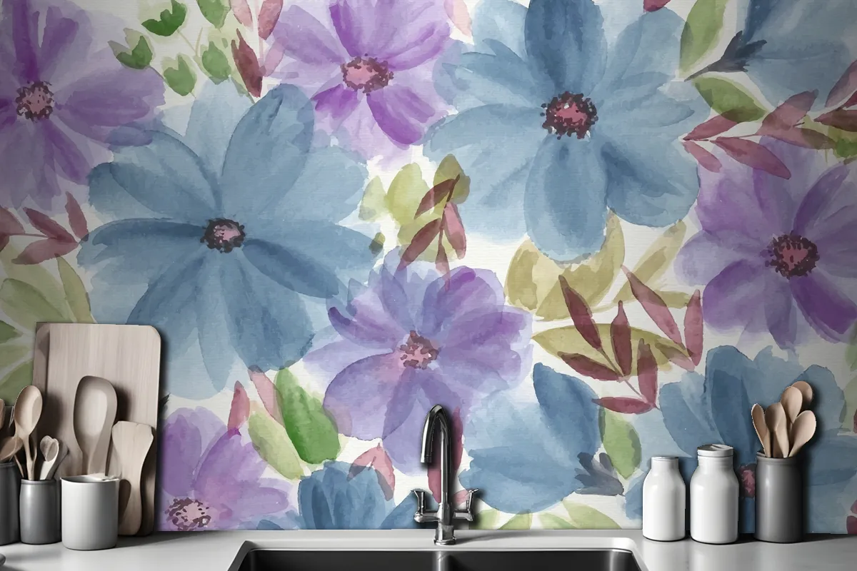 Colorful Watercolor Floral Wallpaper Mural