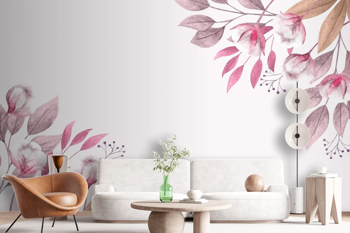 Copy Space Spring Background With Flowers And Leaves Wallpaper Mural