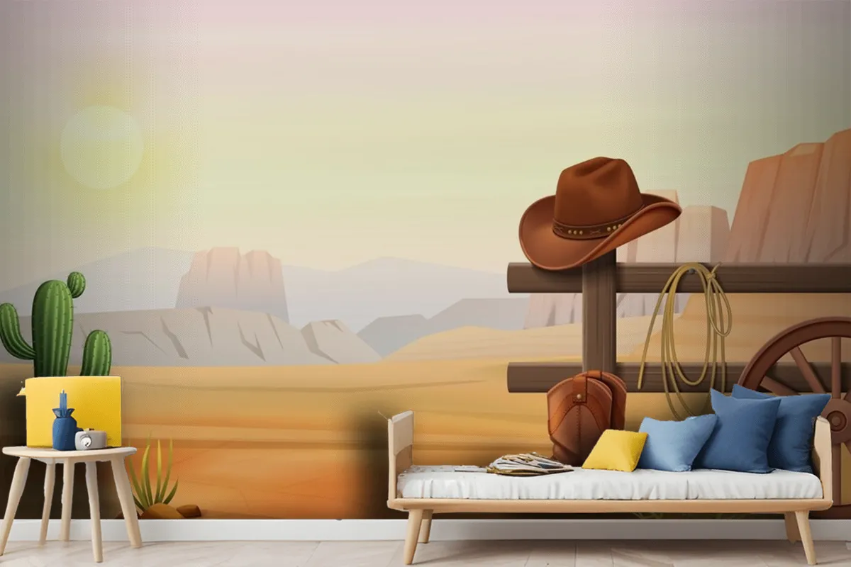 Cowboy Boots And Hat On Fence Wallpaper Mural