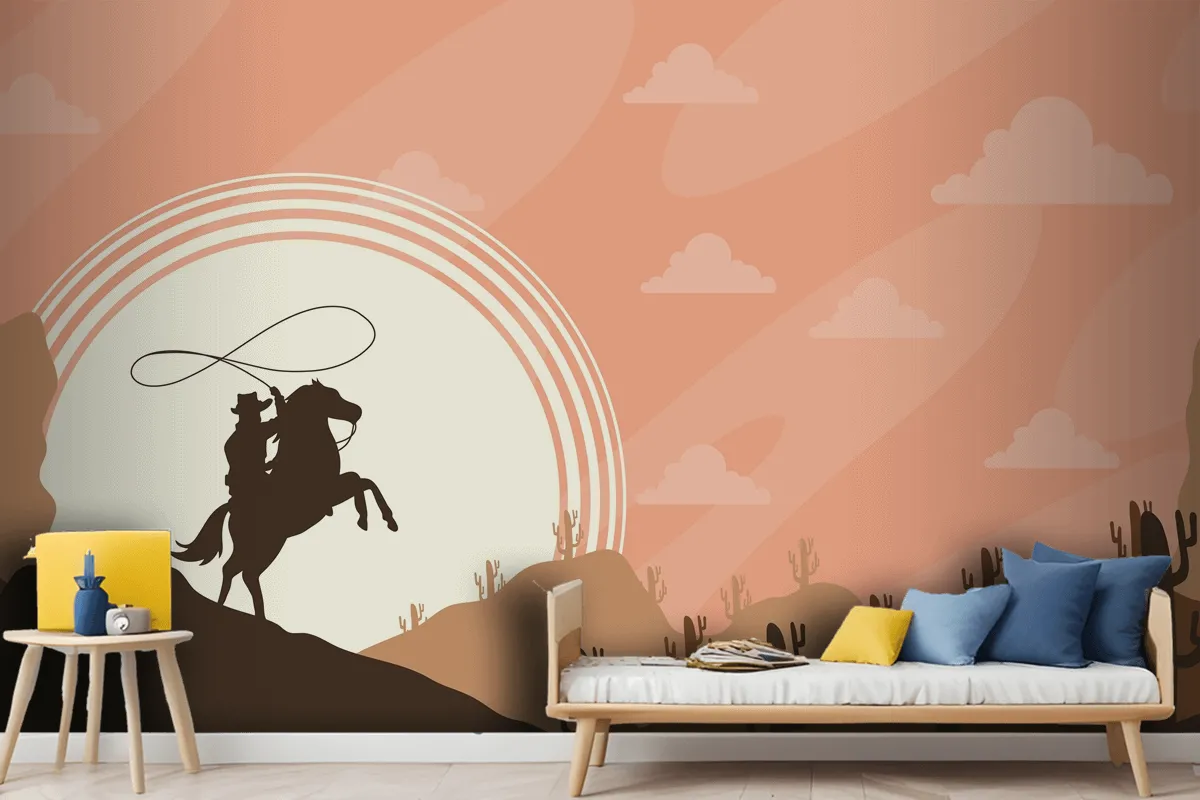 Cowboy In The Desert Scene Poster Wallpaper Mural