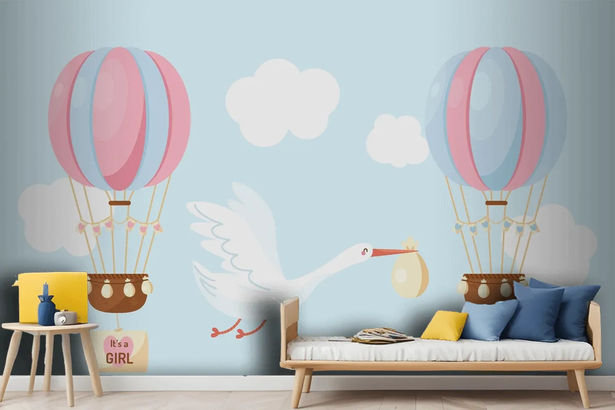 Cute Flat Design Gender Reveal Wallpaper Mural