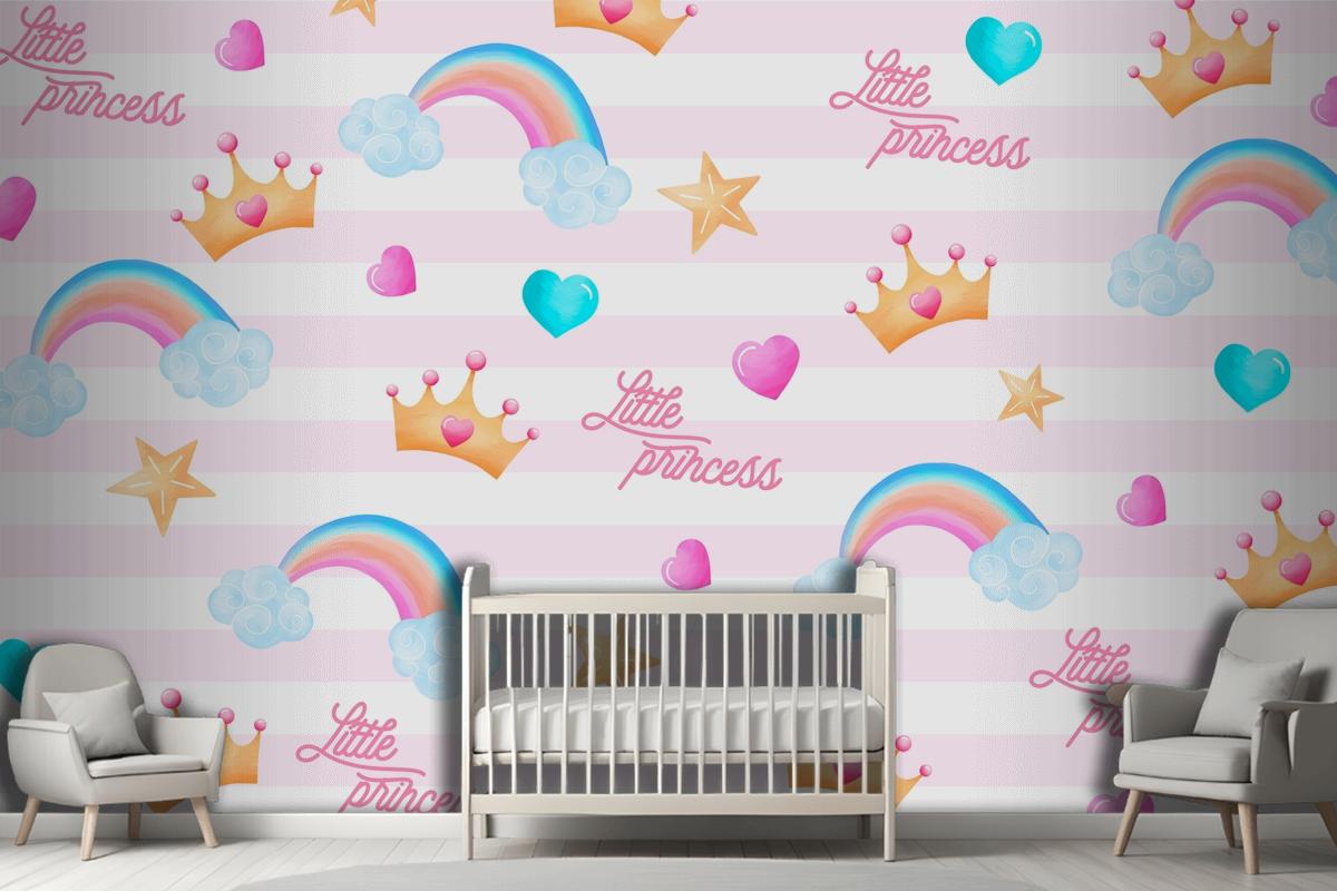 Cute Pattern With Lovely Elements For A Little Princess Wallpaper Mural