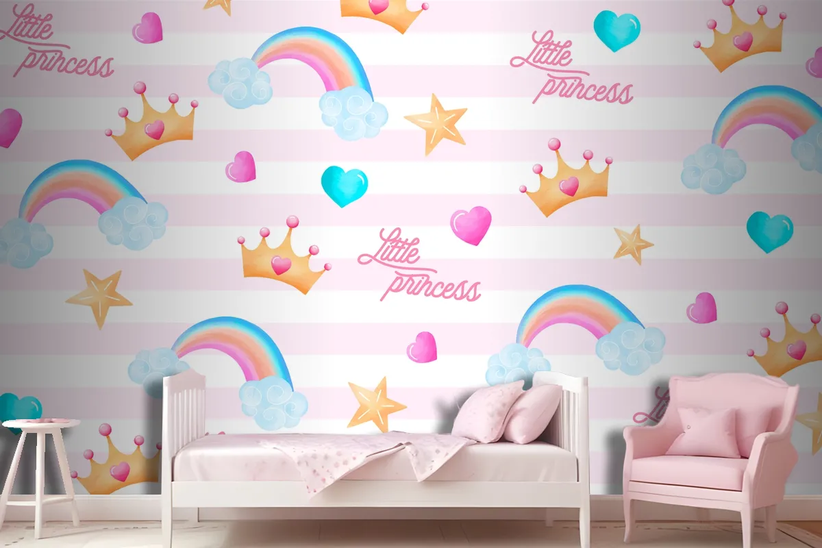 Cute Pattern With Lovely Elements For A Little Princess Wallpaper Mural