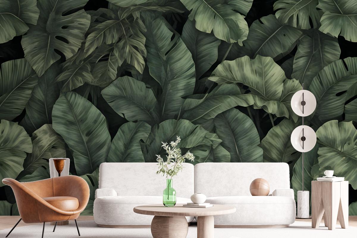 Dark Banana Leaf Wallpaper Mural