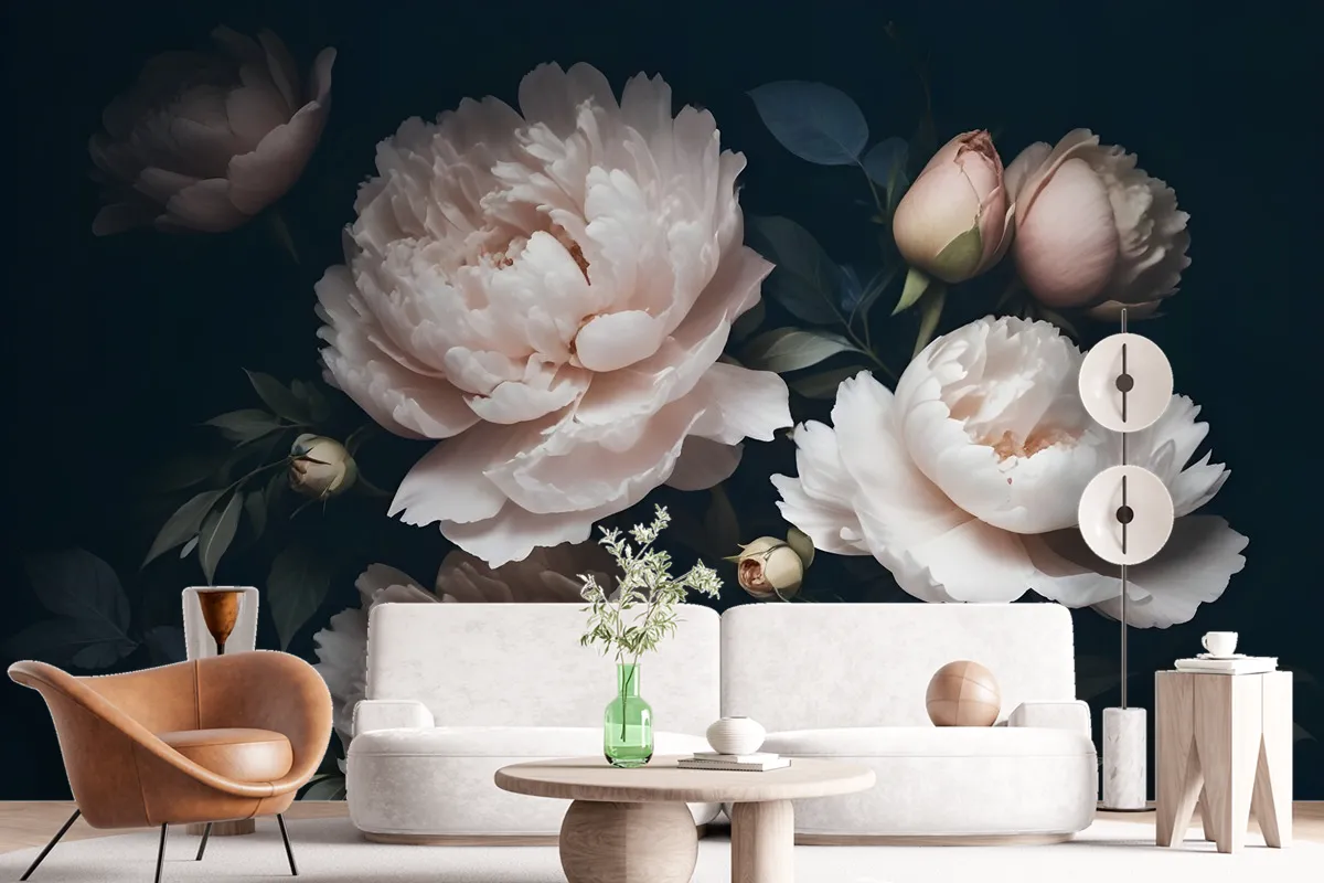 Dark Floral Peony Bouquet Wallpaper Mural