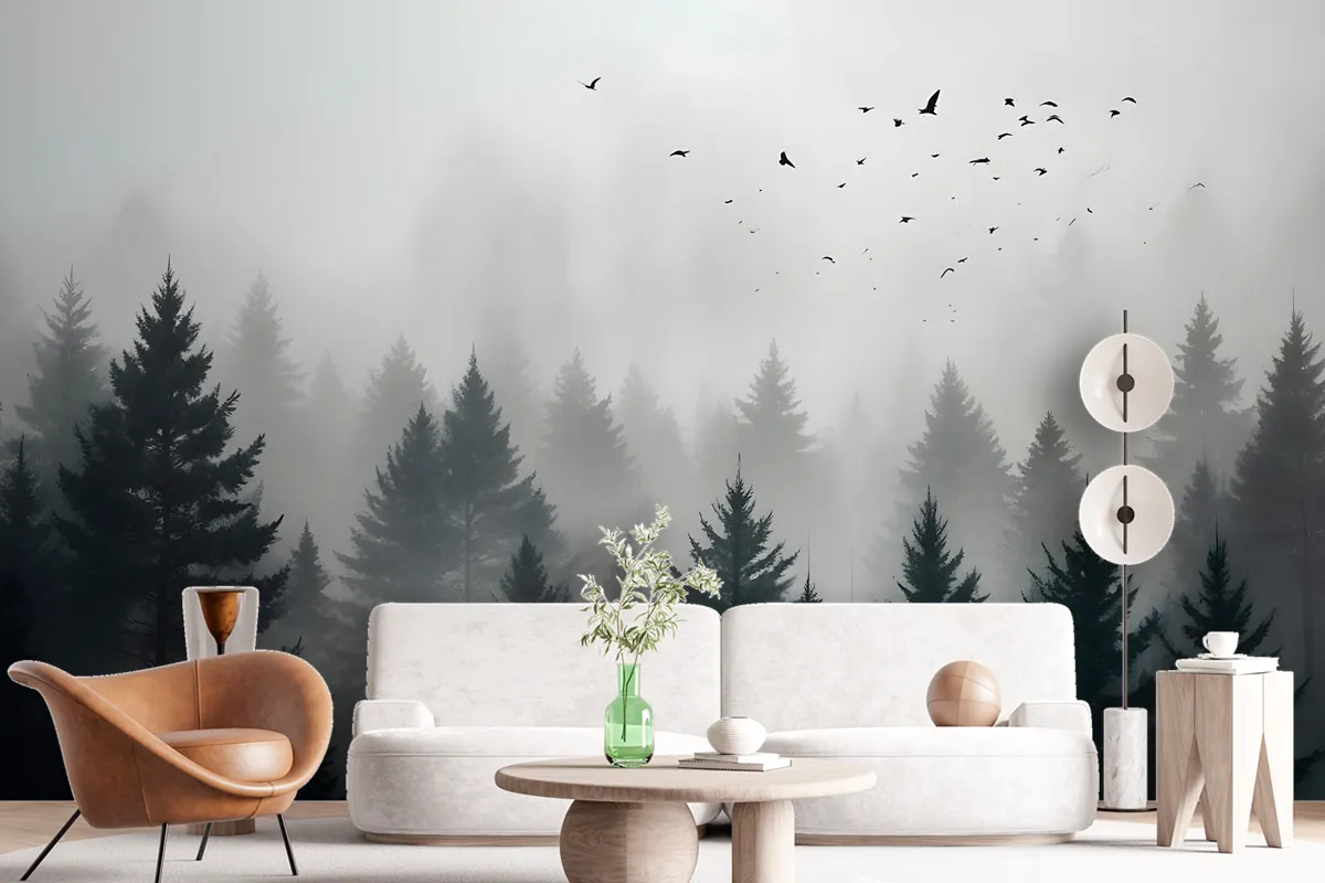 Dark Forest Misty Landscape Wallpaper Mural